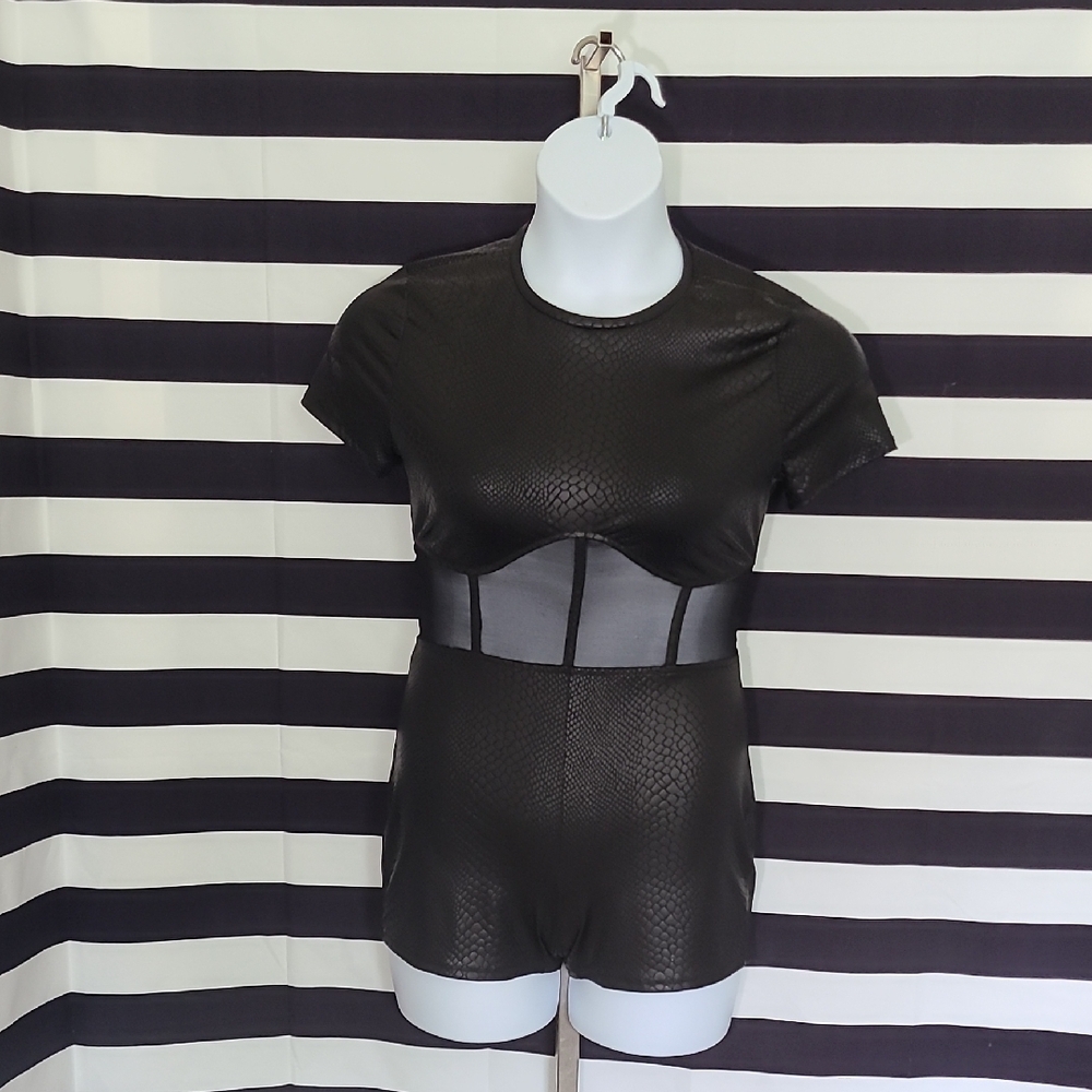 Reptile Black Mesh Detail Bodysuit